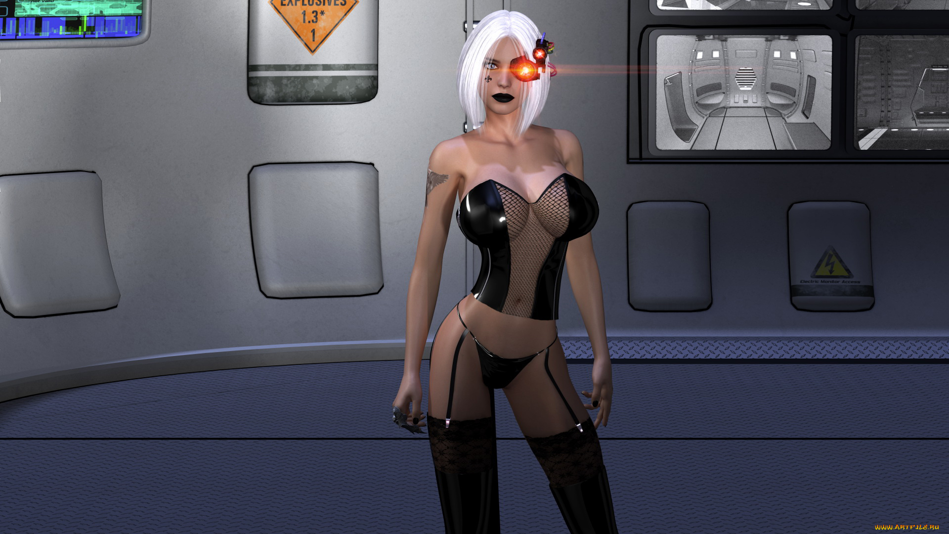 3д, графика, фантазия, , fantasy, девушка, фон, взгляд, корсет, чулки