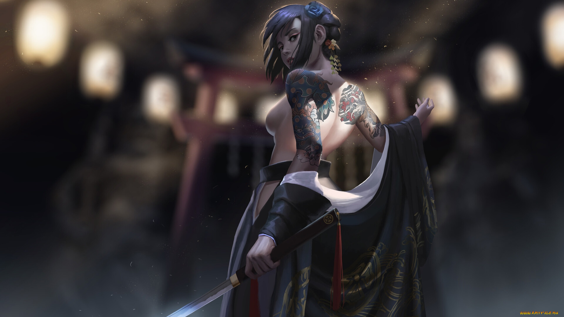 фэнтези, девушки, девушка, тату, меч