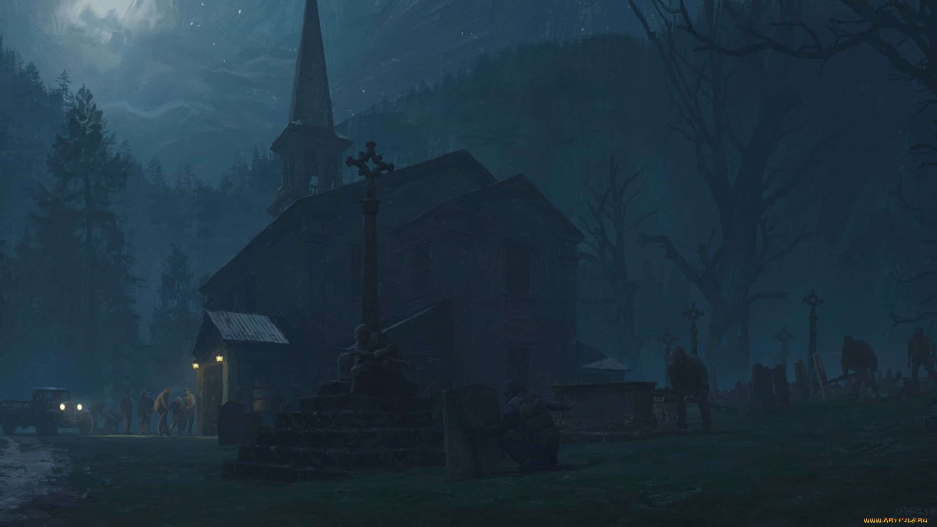 фэнтези, иные, миры, , иные, времена, церковь, люди, машина, туман