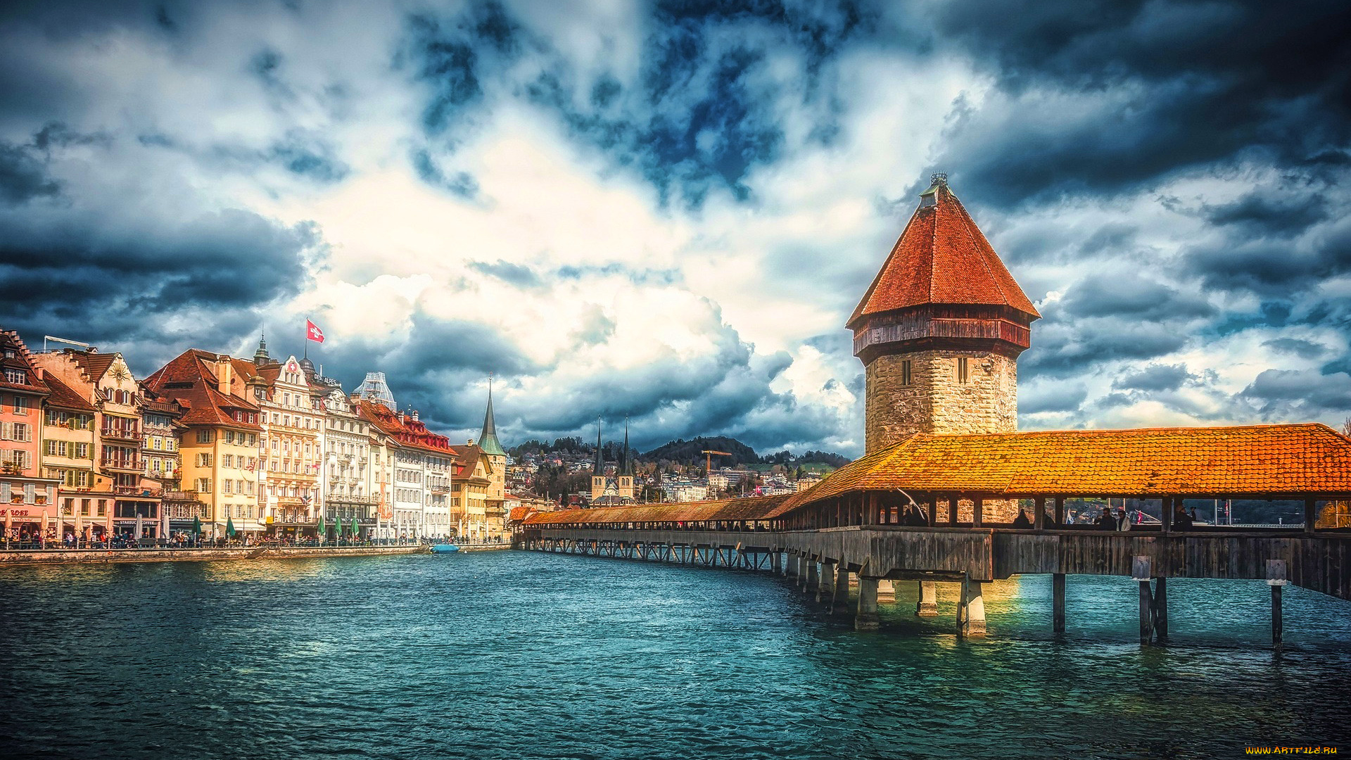 города, люцерн, , швейцария, мост