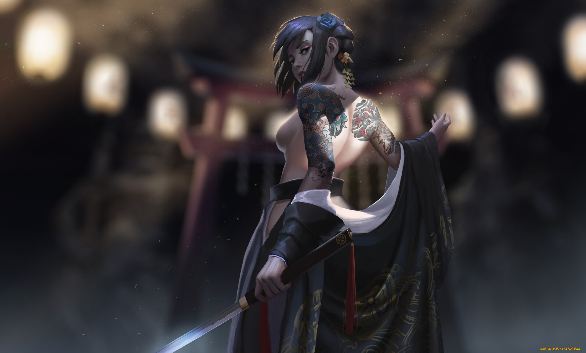 фэнтези, девушки, девушка, тату, меч