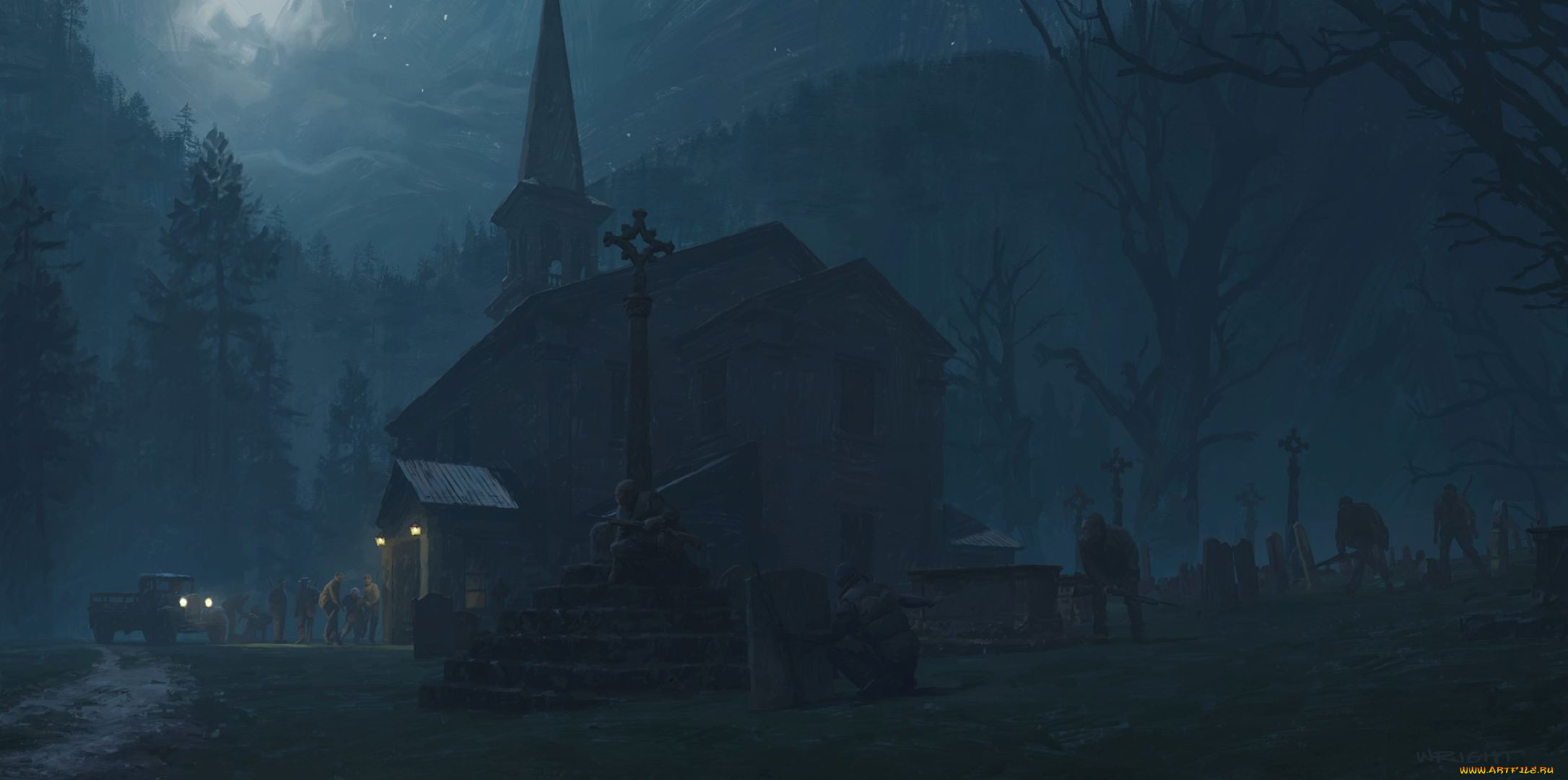 фэнтези, иные, миры, , иные, времена, церковь, люди, машина, туман