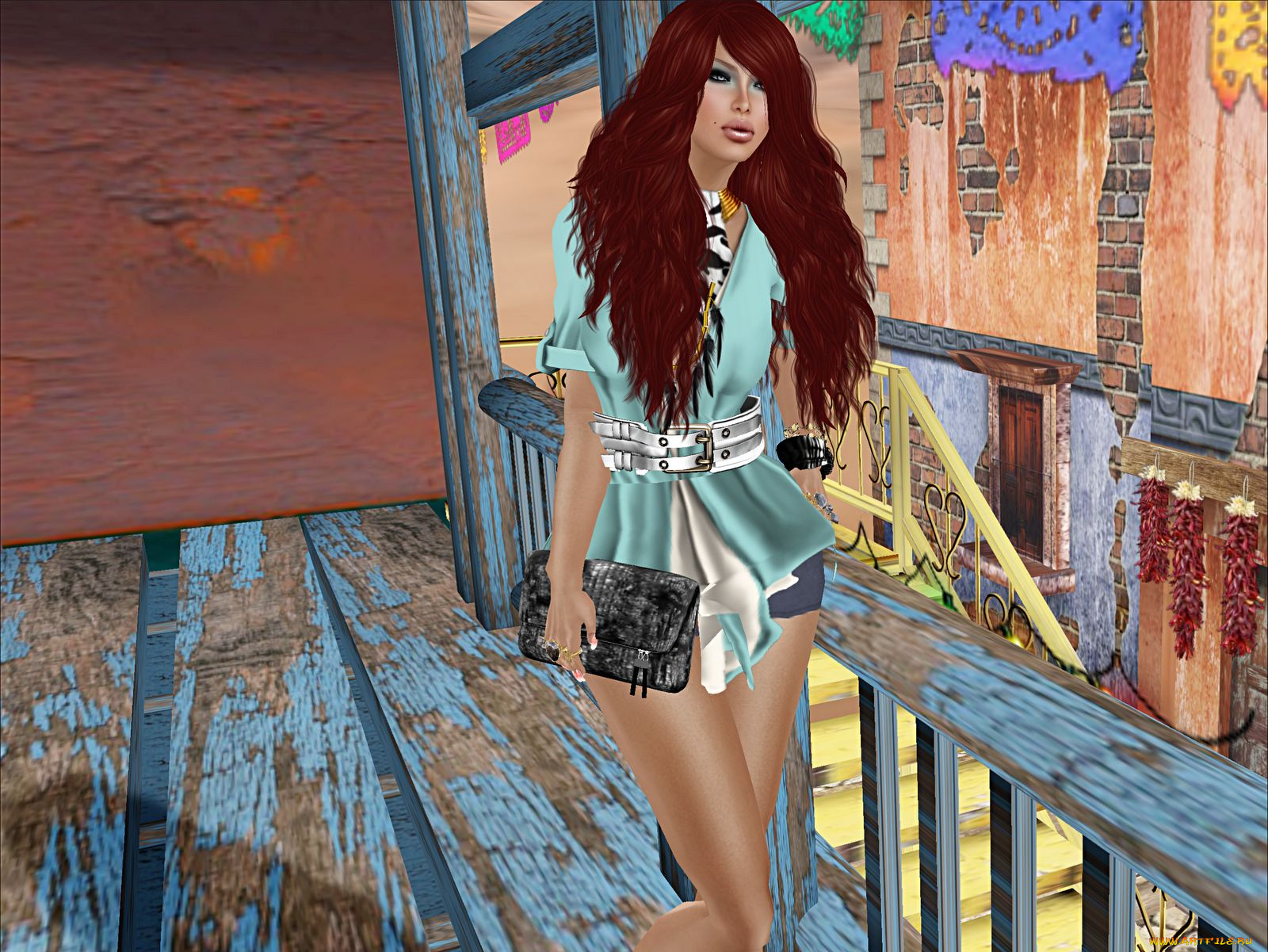 3д, графика, people, люди, волосы, пояс, клатч, девушка