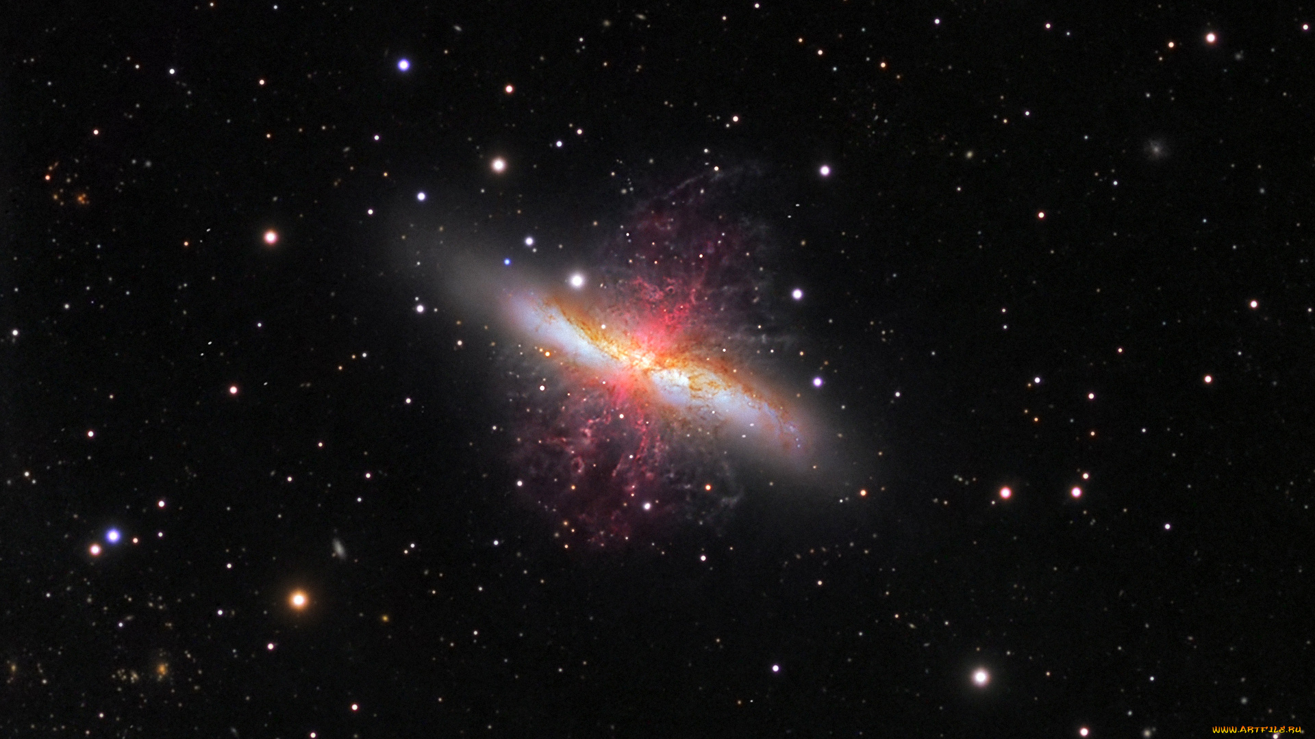 космос, галактики, туманности, сигара, сверхветер, m82, галактика