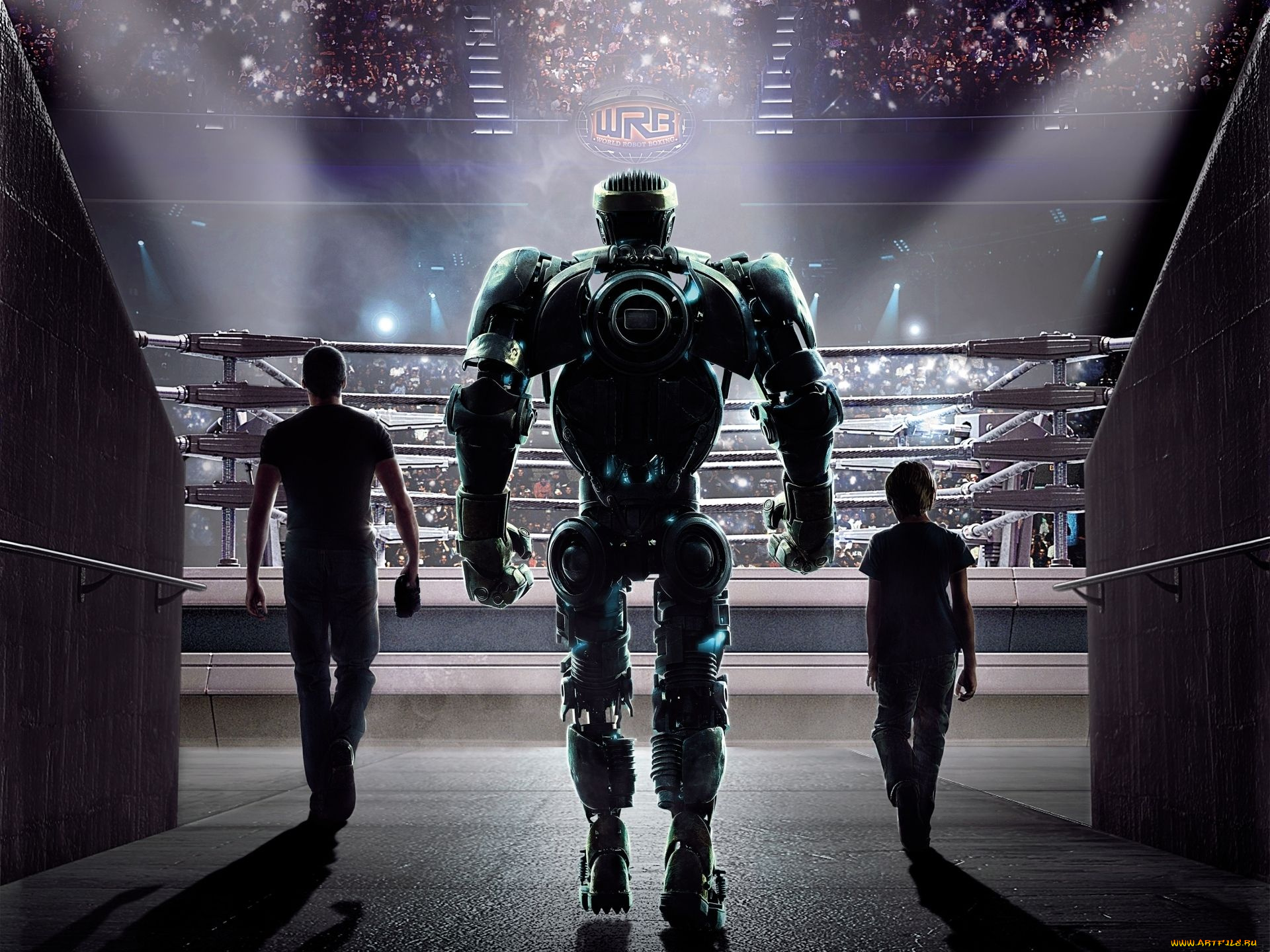 кино, фильмы, real, steel, робот, мужчина, мальчик, арена
