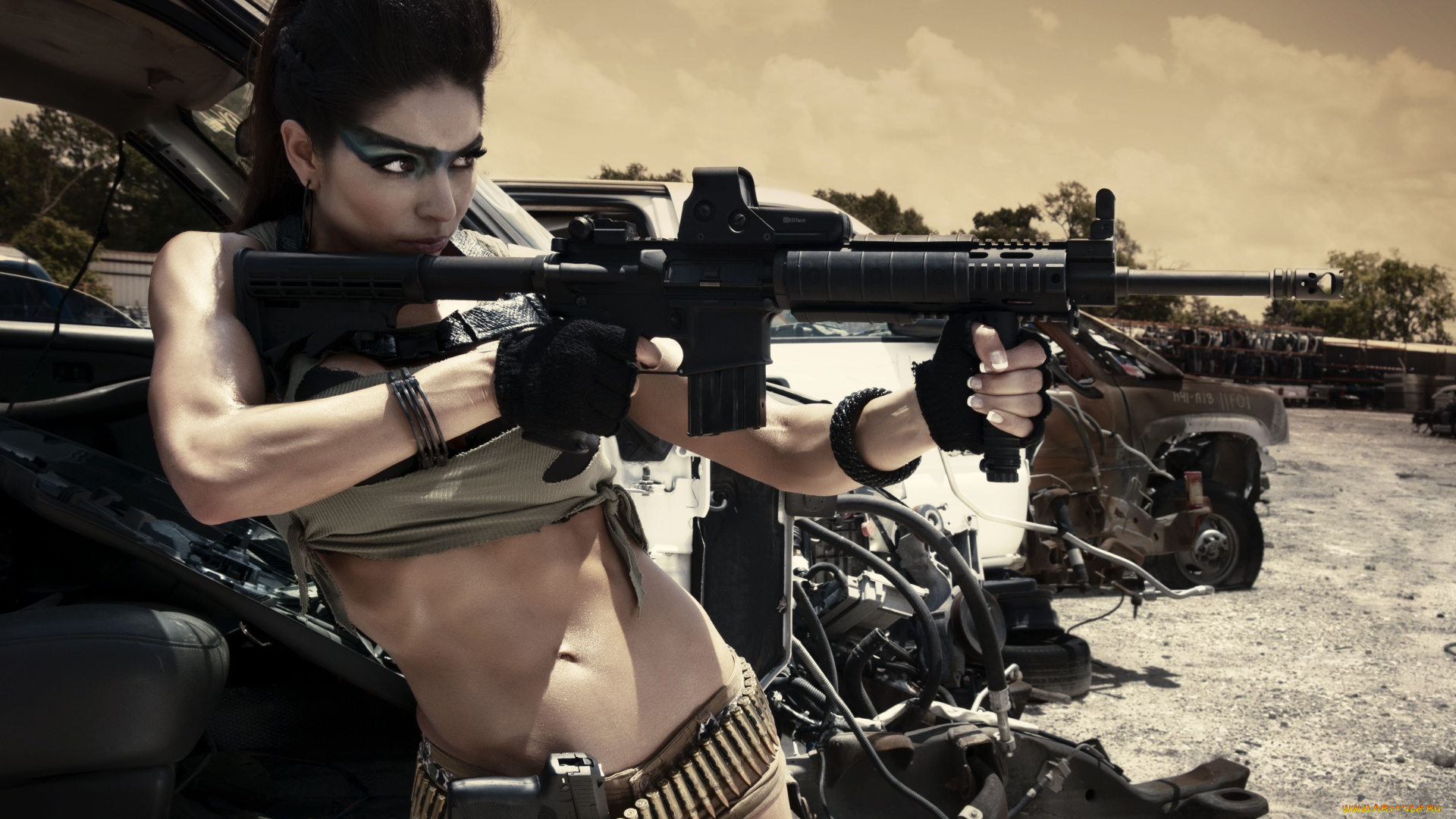 -Unsort, Брюнетки, Шатенки, девушки, unsort, брюнетки, шатенки, патроны, макияж, jessica, автосвалка, оружие