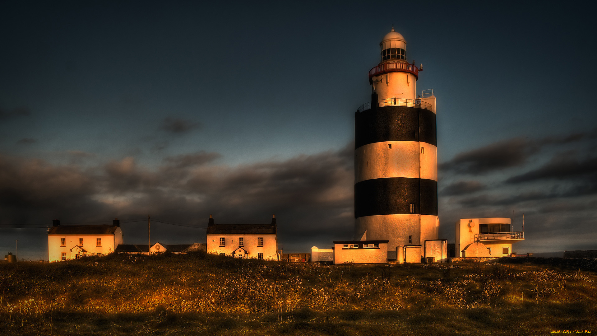 природа, маяки, рассвет, тучи