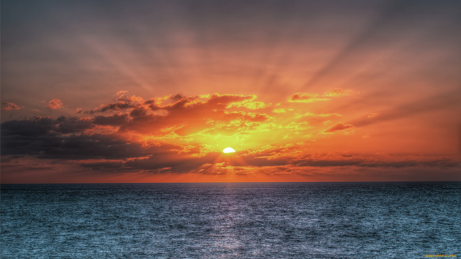 природа, восходы, закаты, море, вода, гладь, лучи, солнце, закат