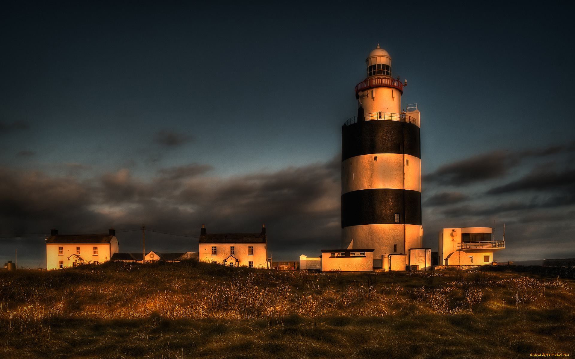 природа, маяки, рассвет, тучи