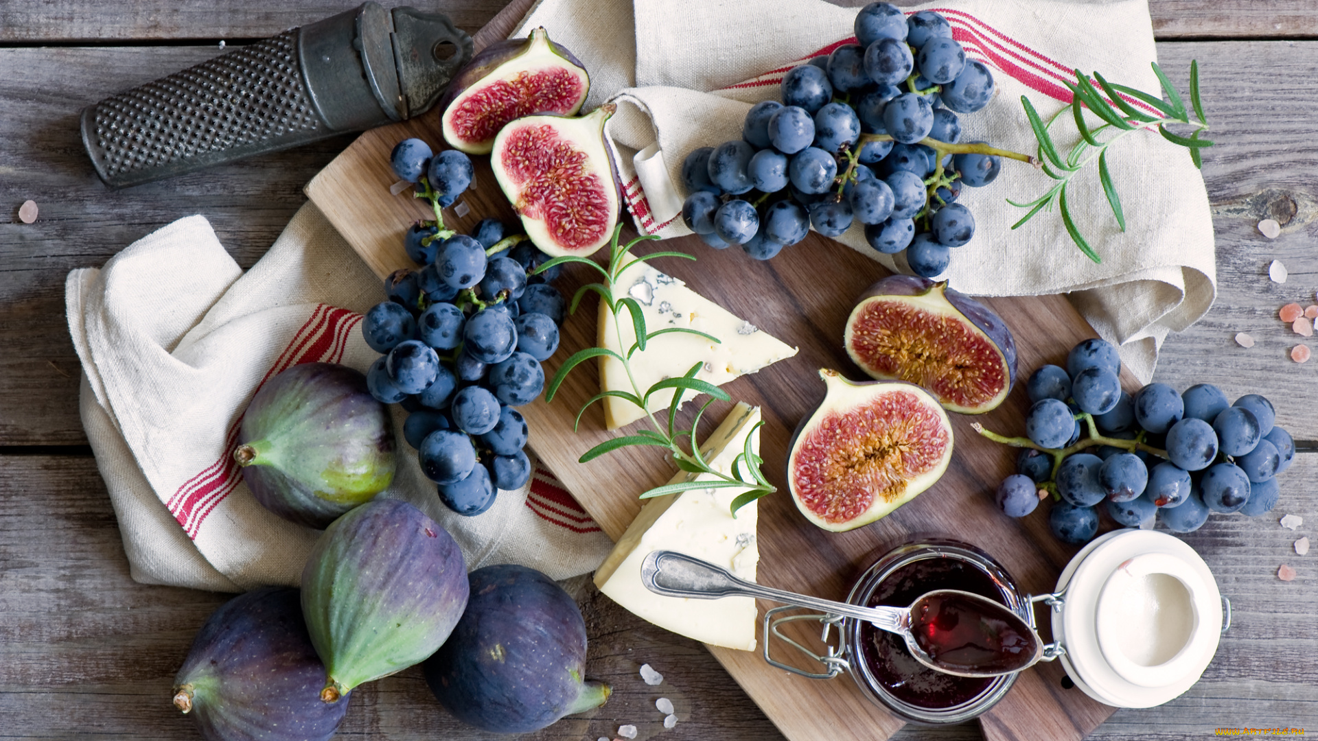 еда, разное, сыр, джем, инжир, виноград