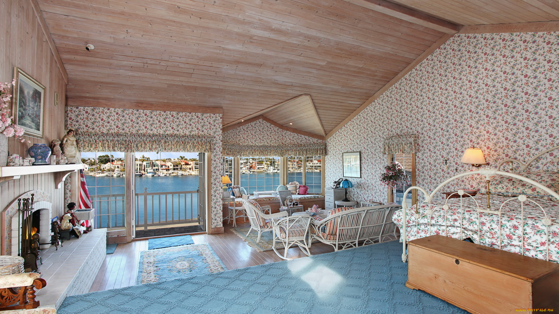 интерьер, гостиная, дизайн, стол, кровать, мебель