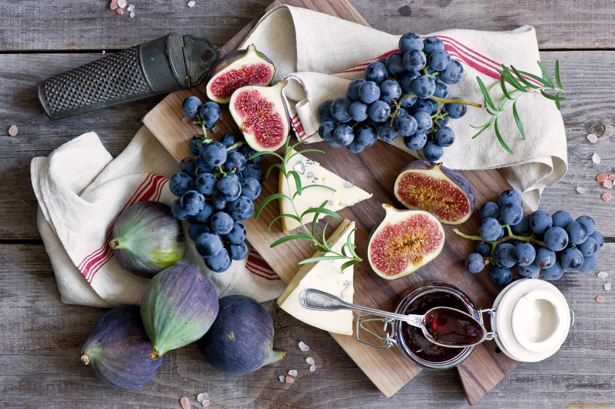 еда, разное, сыр, джем, инжир, виноград