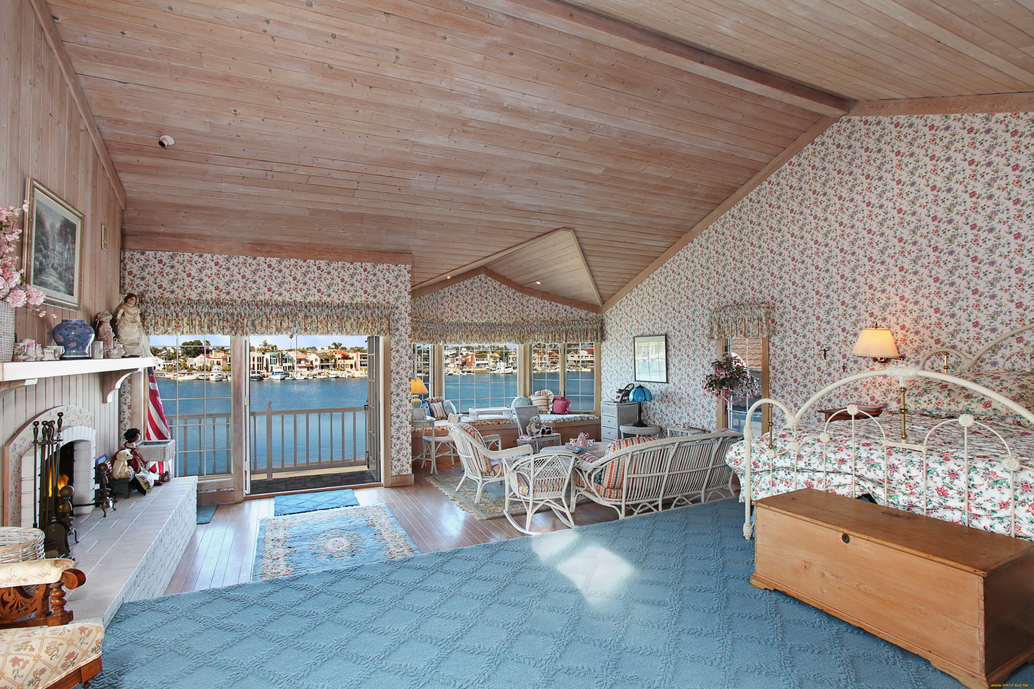 интерьер, гостиная, дизайн, стол, кровать, мебель