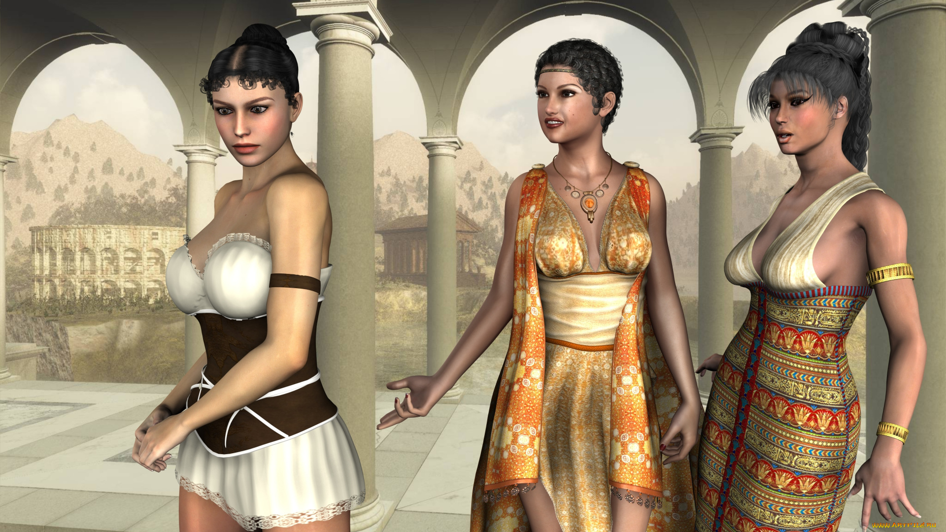 3д, графика, люди, , people, фон, взгляд, девушки