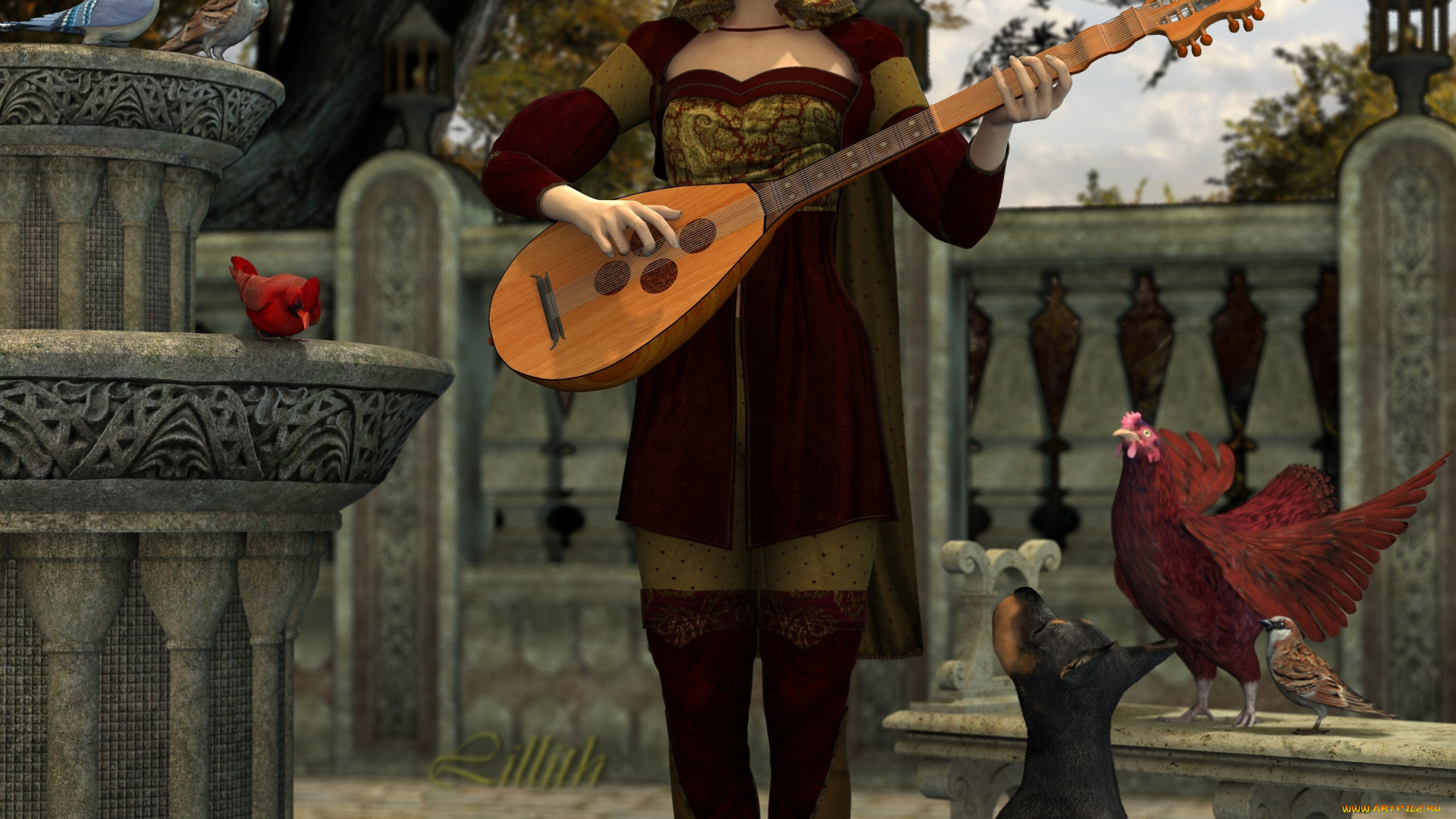 3д, графика, люди, , people, птицы, фон, взгляд, девушка, звери