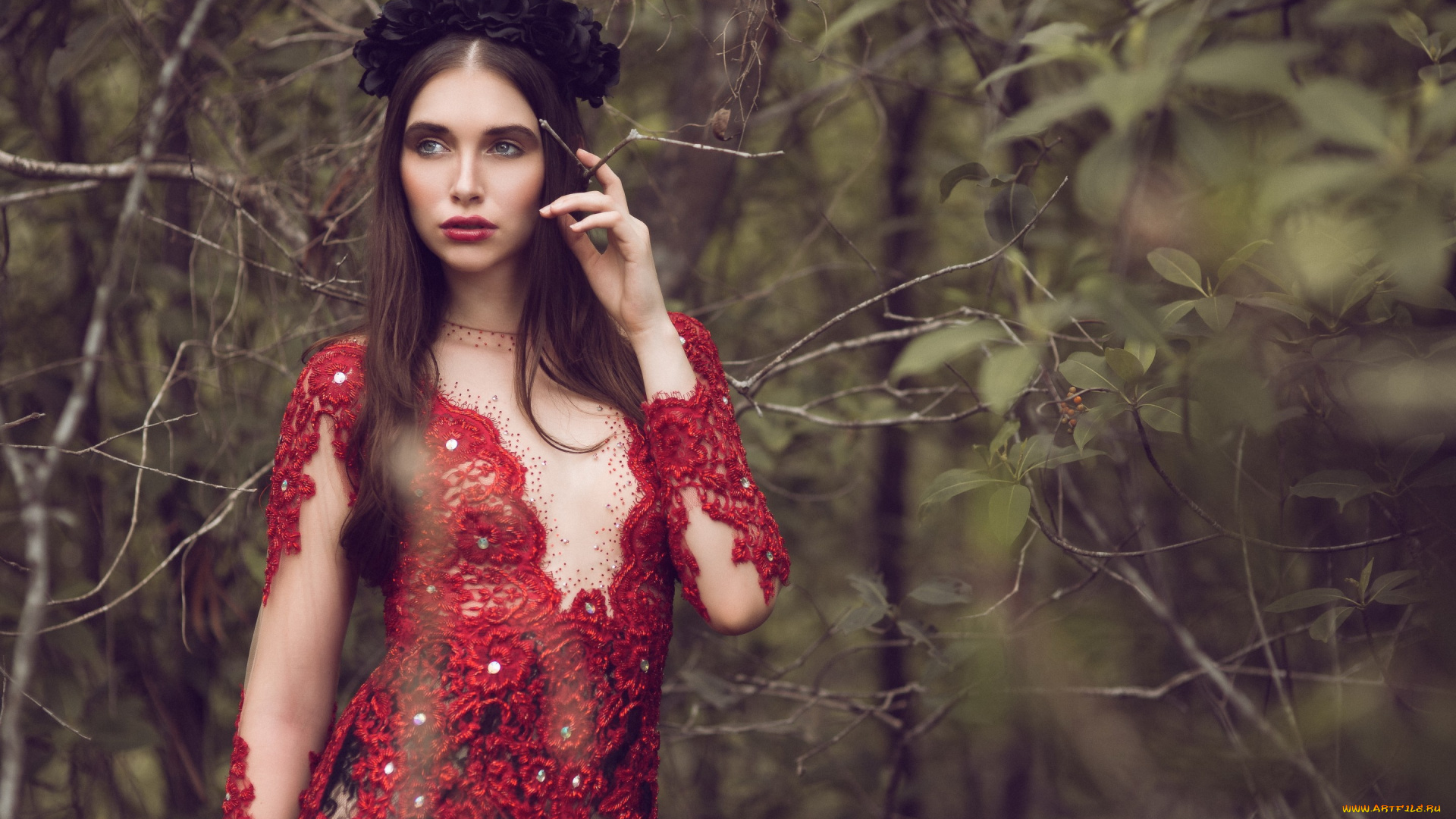 девушки, -unsort, , брюнетки, , шатенки, взгляд, tayla, spear, природа, ветки