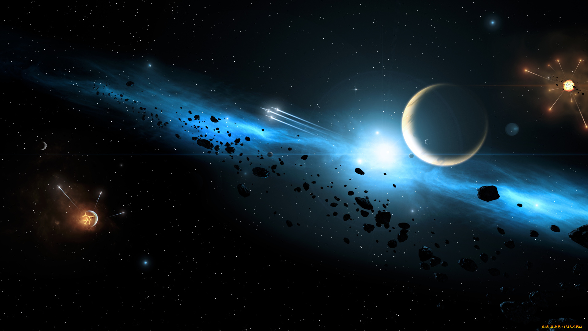 космос, арт, энергия, планеты, взрывы