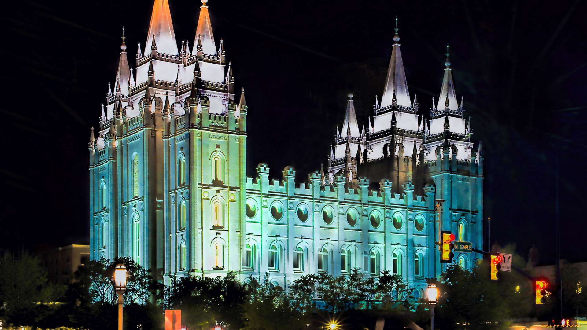 salt, lake, temple, города, -, католические, соборы, , костелы, , аббатства, ночь, собор, подсветка