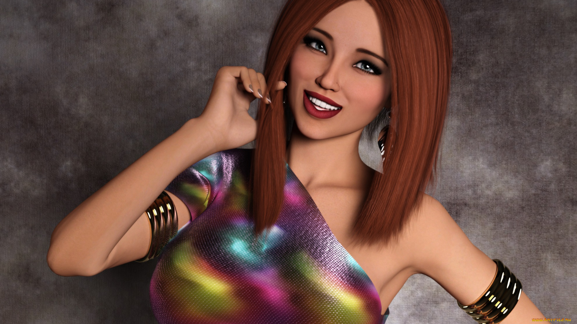 3д, графика, люди, , people, девушка, рыжая, фон, взгляд