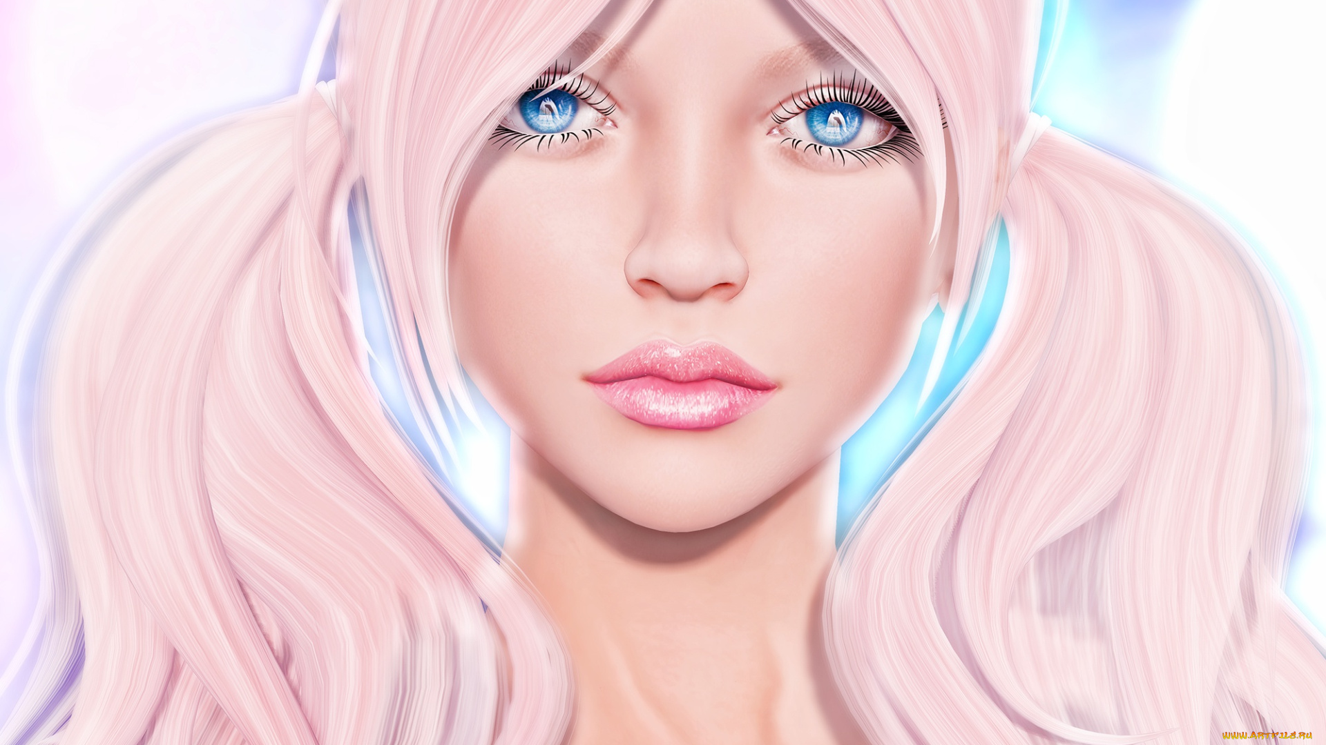 3д, графика, портрет, , portraits, губы, глаза, лицо, волосы, косы, девушка