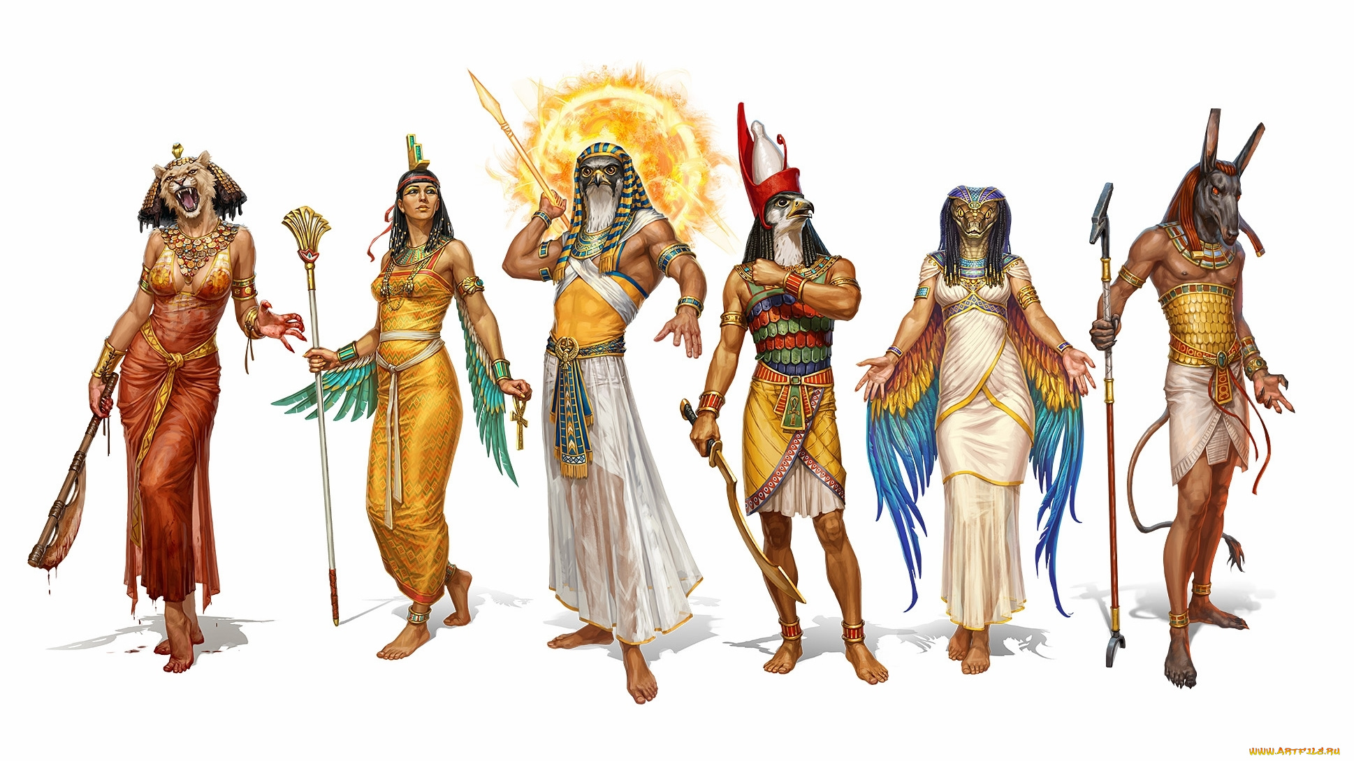 рисованное, религия, древний, египет, арт, боги