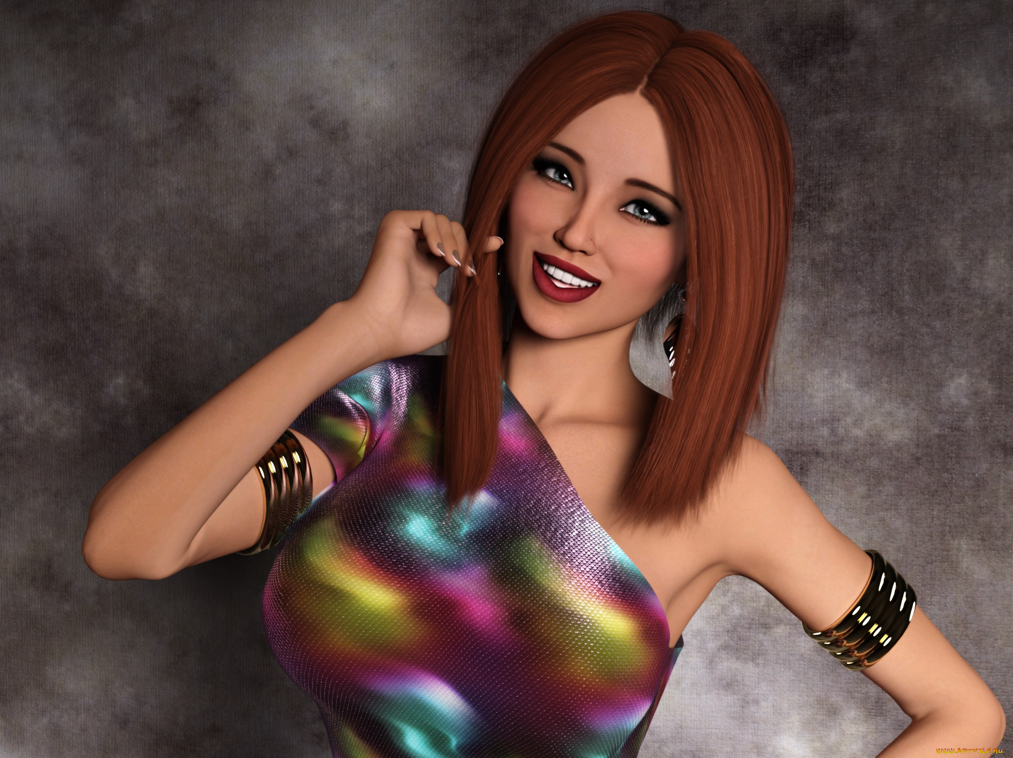 3д, графика, люди, , people, девушка, рыжая, фон, взгляд