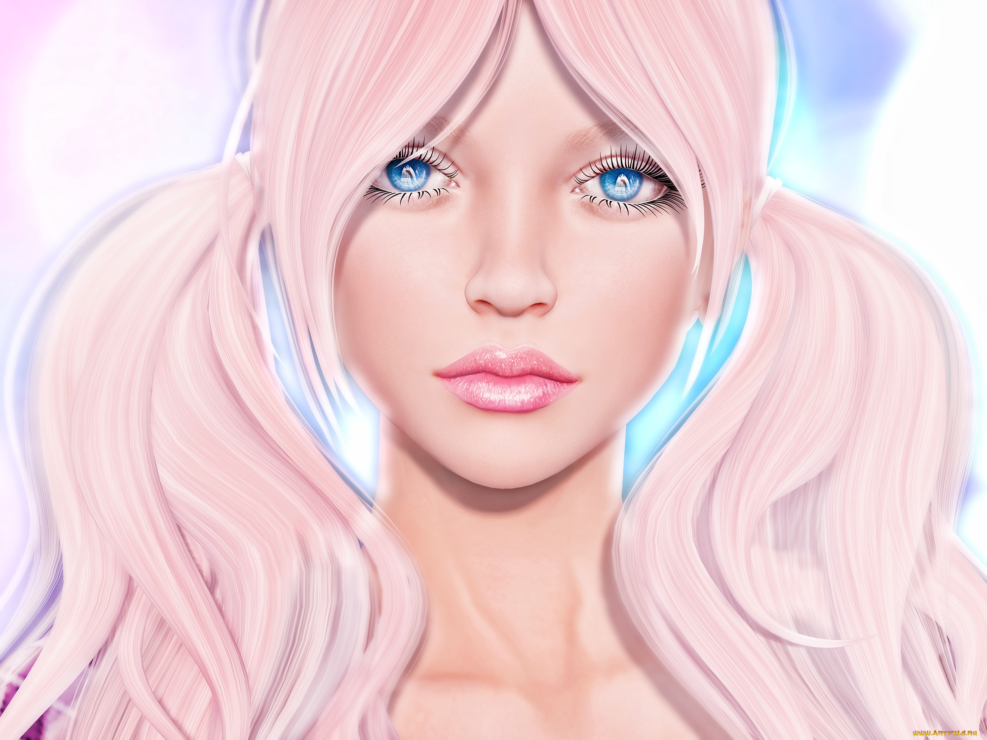 3д, графика, портрет, , portraits, губы, глаза, лицо, волосы, косы, девушка