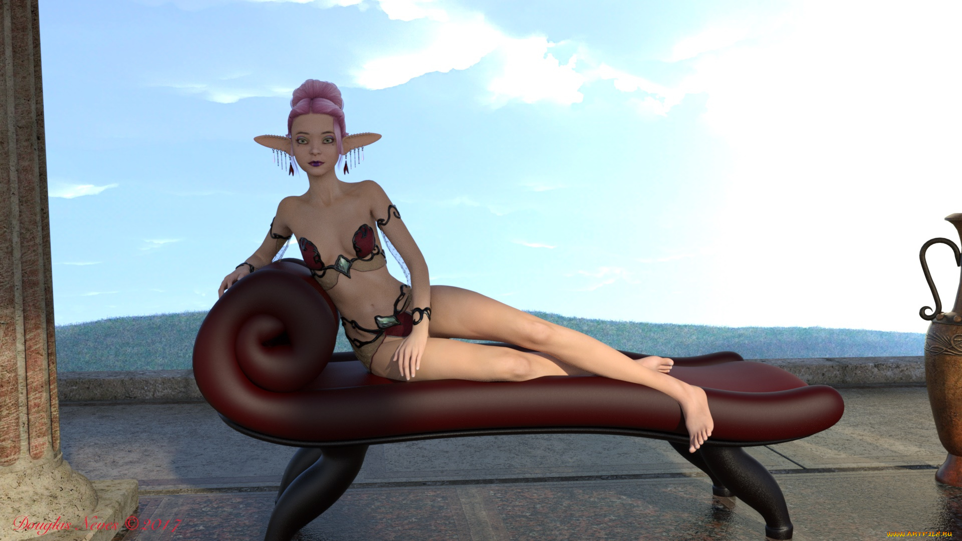 3д, графика, эльфы, , elves, взгляд, эльфийка, фон