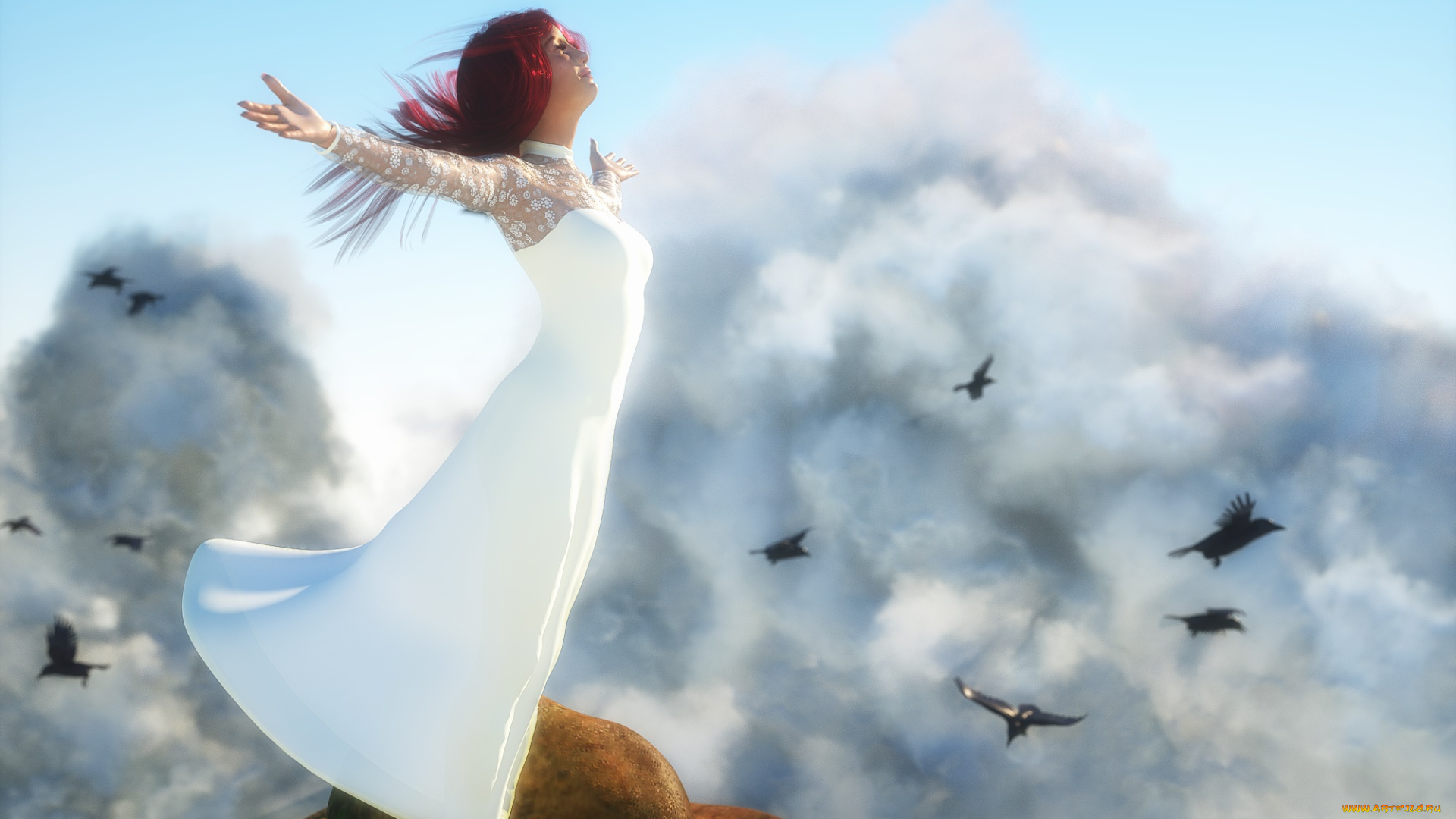 3д, графика, люди, , people, девушка, взгляд, фон