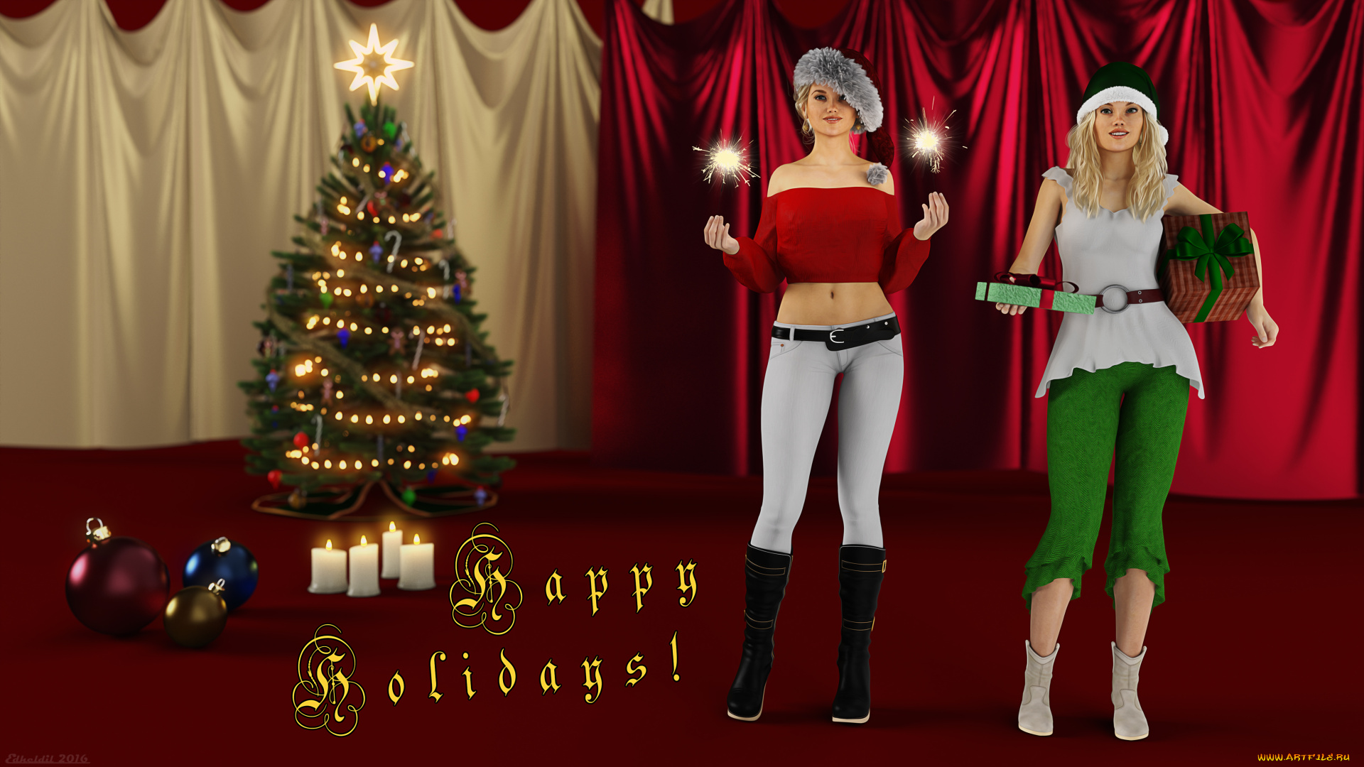 3д, графика, праздники, , holidays, девушки, фон, взгляд