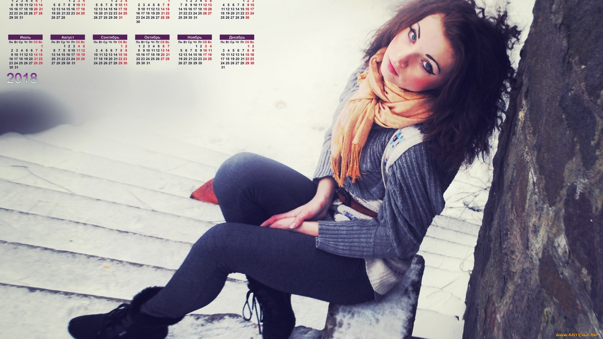 календари, девушки, ступени, взгляд
