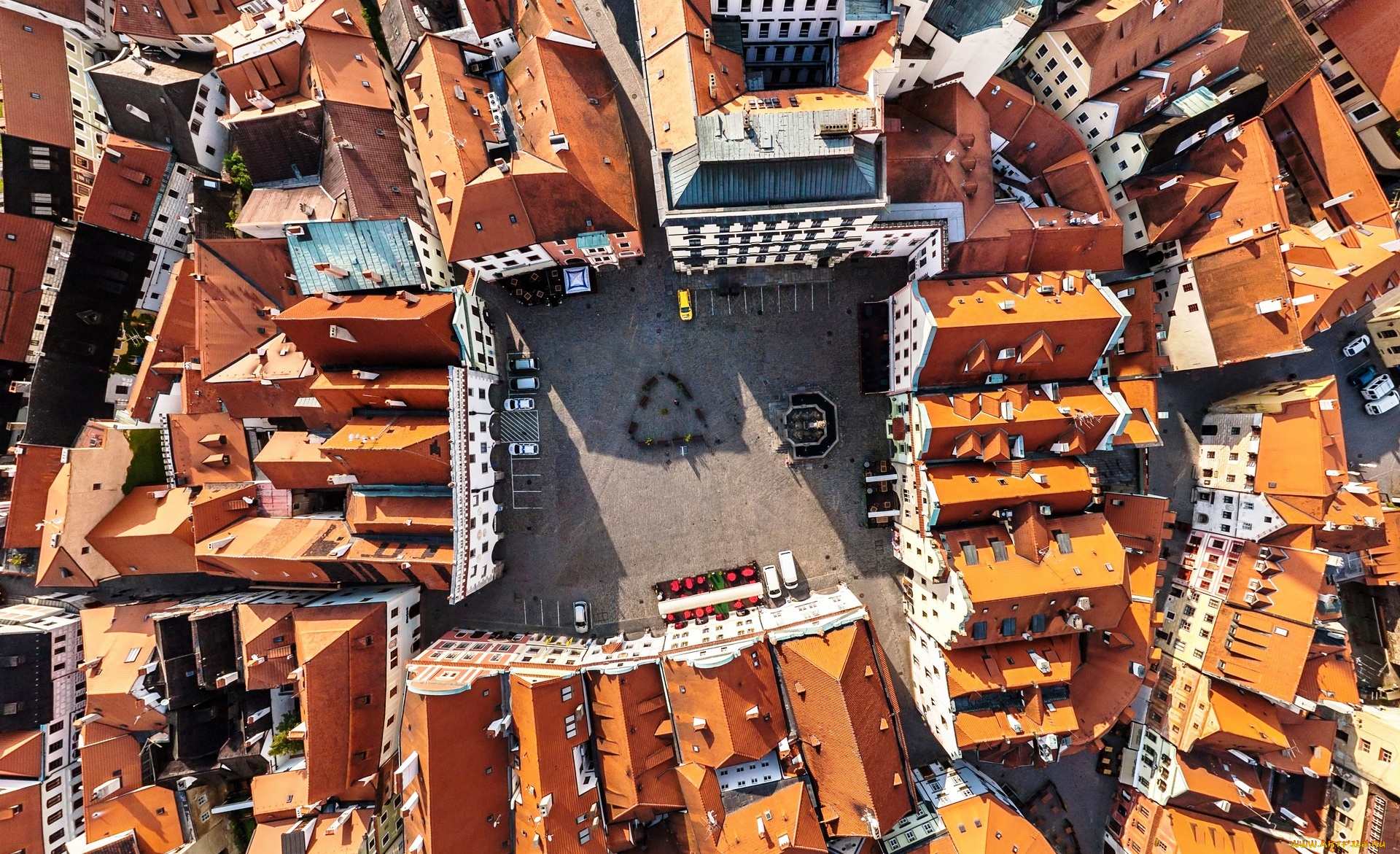 Чески-крумлов, , Чехия, города, -, панорамы, площадь, дома, панорама, крыши, город