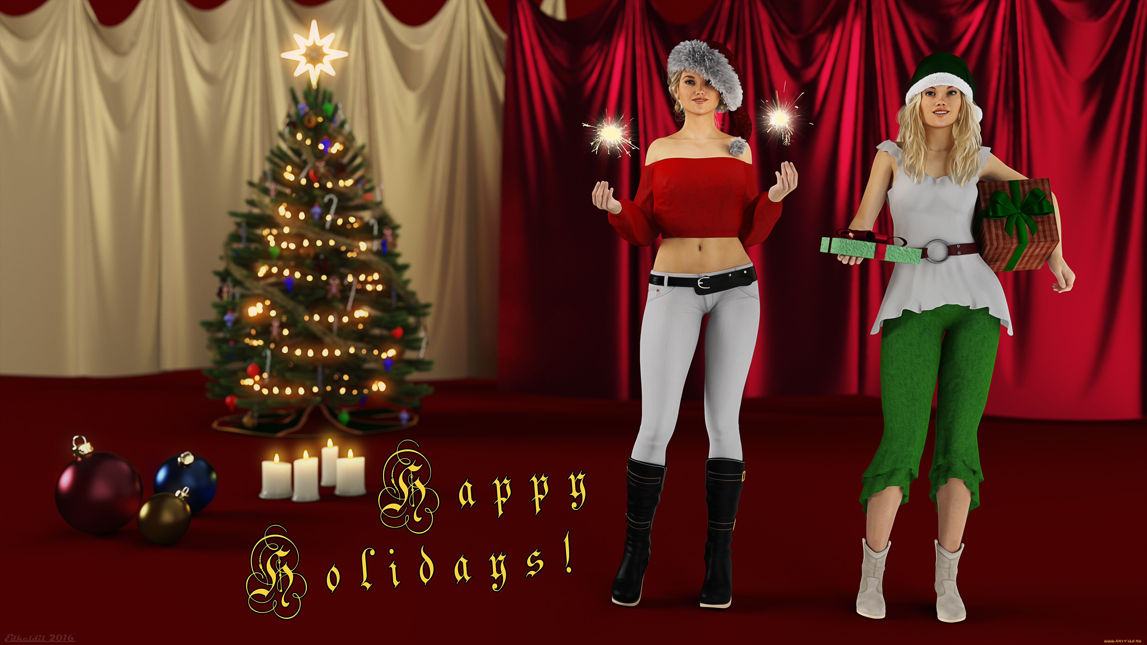 3д, графика, праздники, , holidays, девушки, фон, взгляд