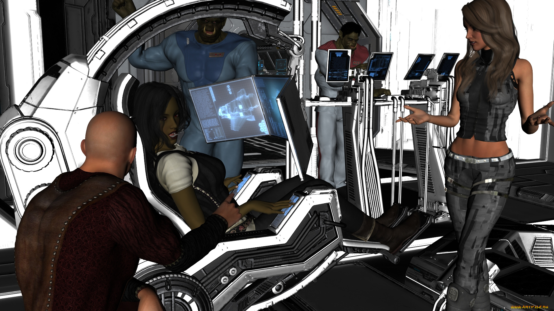 3д, графика, фантазия, , fantasy, фон, девушки, взгляд