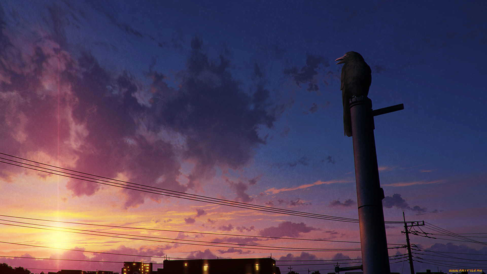 аниме, пейзажи, , природа, закат