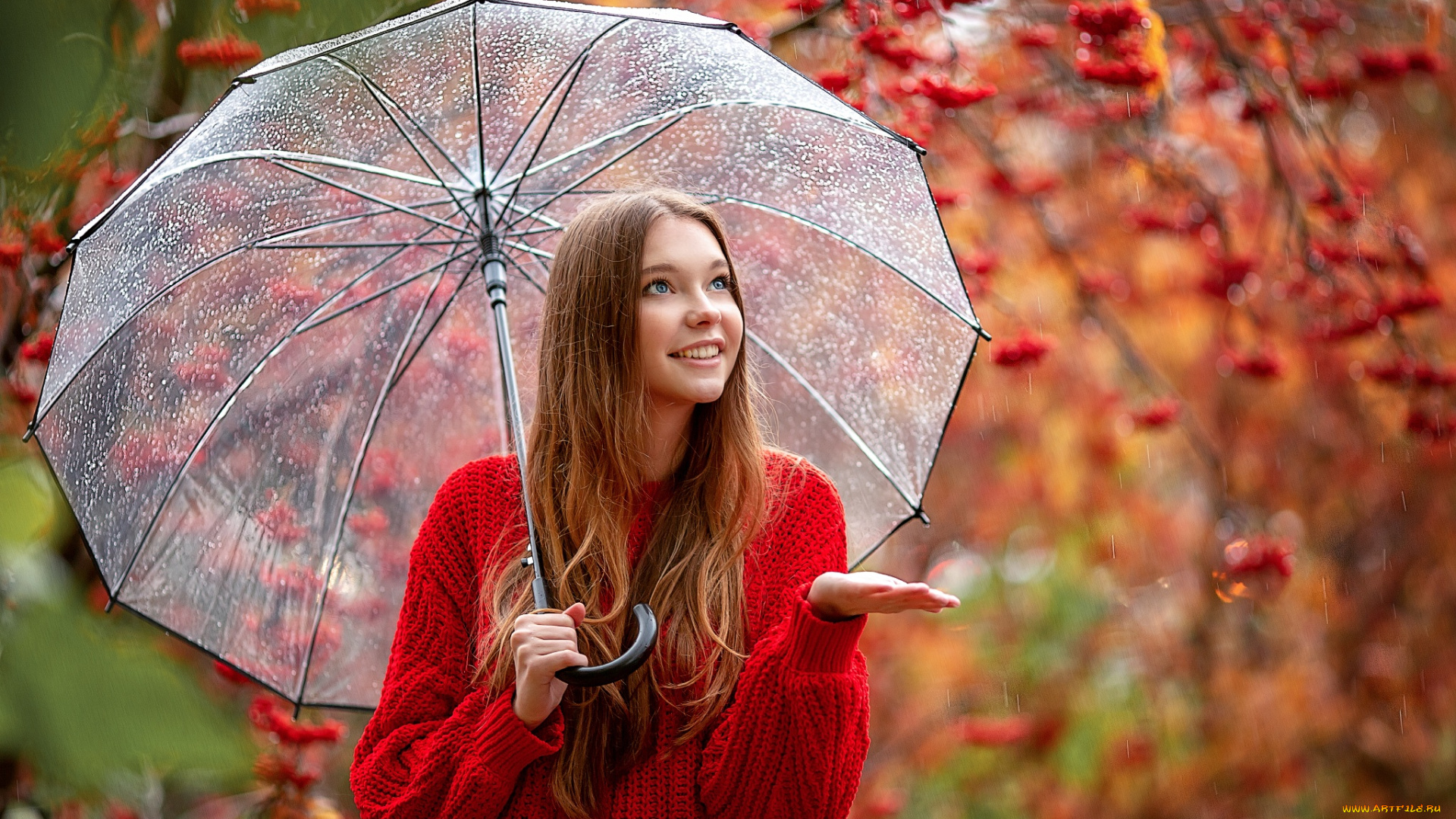 девушки, -unsort, , рыжеволосые, и, другие, дождь, улыбка, капли, осень