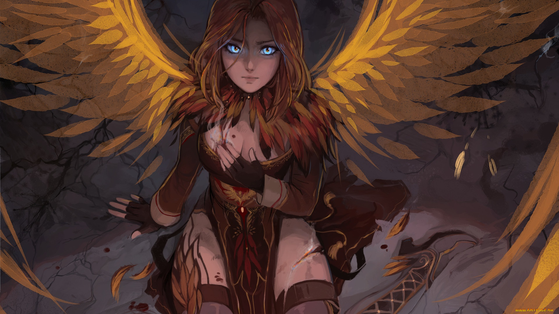 фэнтези, ангелы, взгляд, девушка, поза, крылья, ангел, арт, art, angel