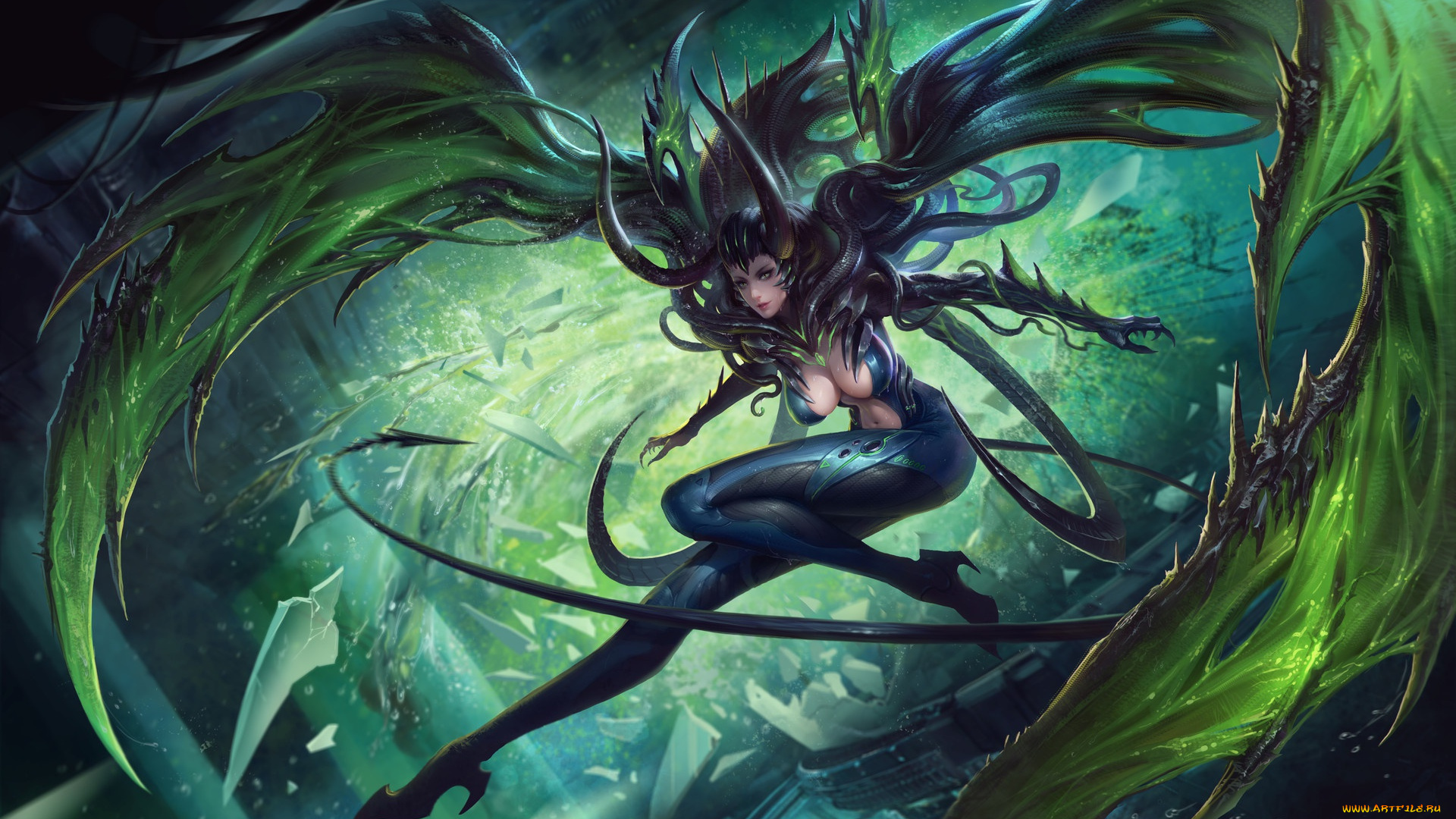 фэнтези, демоны, арт, крылья, поза, хвост, костюм, девушка, демоница, art