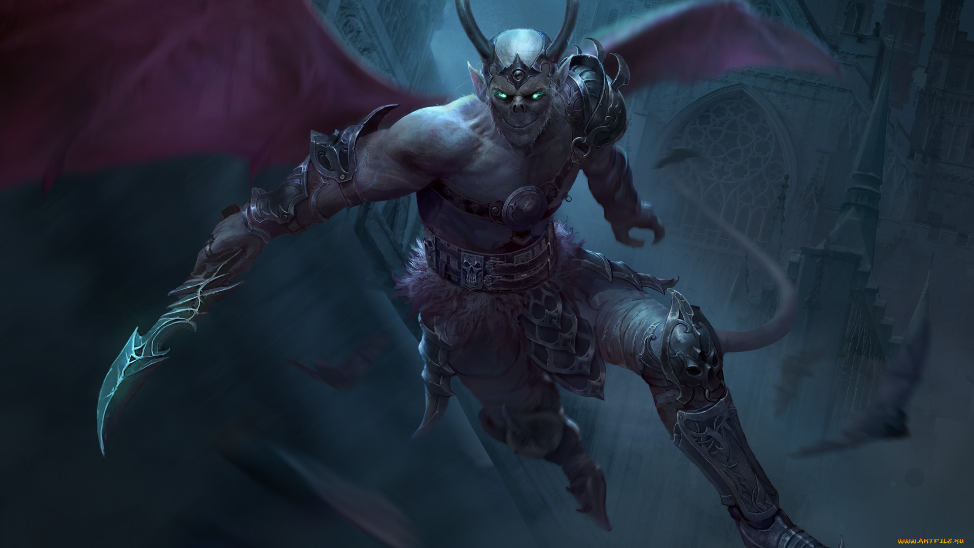 фэнтези, демоны, взгляд, полет, крылья, арт, рога, вампир, летучие, мыши, vampire