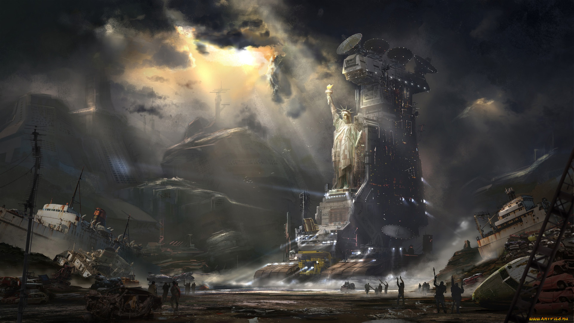 фэнтези, иные, миры, , иные, времена, люди, фантастика, корабли, ржавчина, арт, статуя, свободы, военные, sci-fi