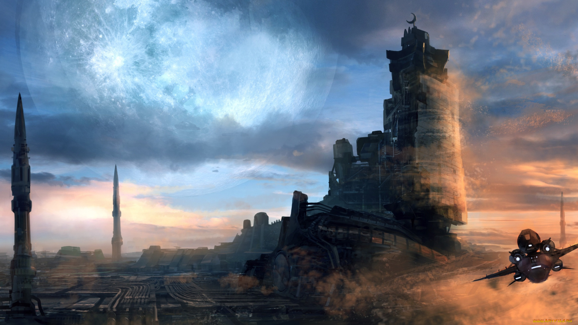 фэнтези, иные, миры, , иные, времена, небо, облака, фантастика, корабль, арт, sci-fi