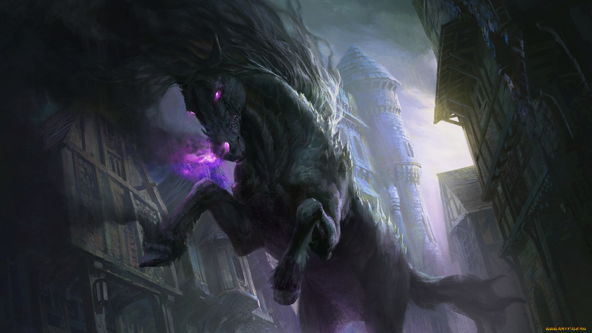 фэнтези, нежить, животное, конь, дома, арт, грива, копыта