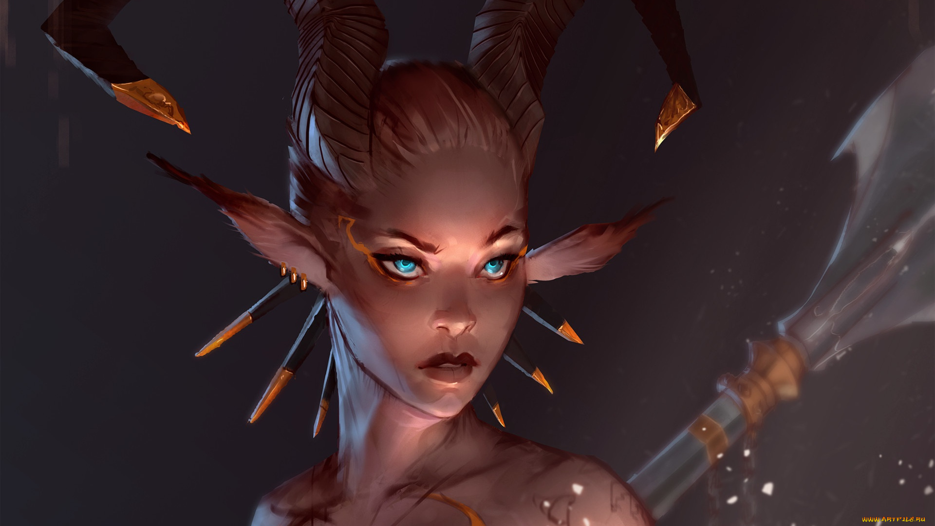 фэнтези, существа, взгляд, арт, рога, сатир