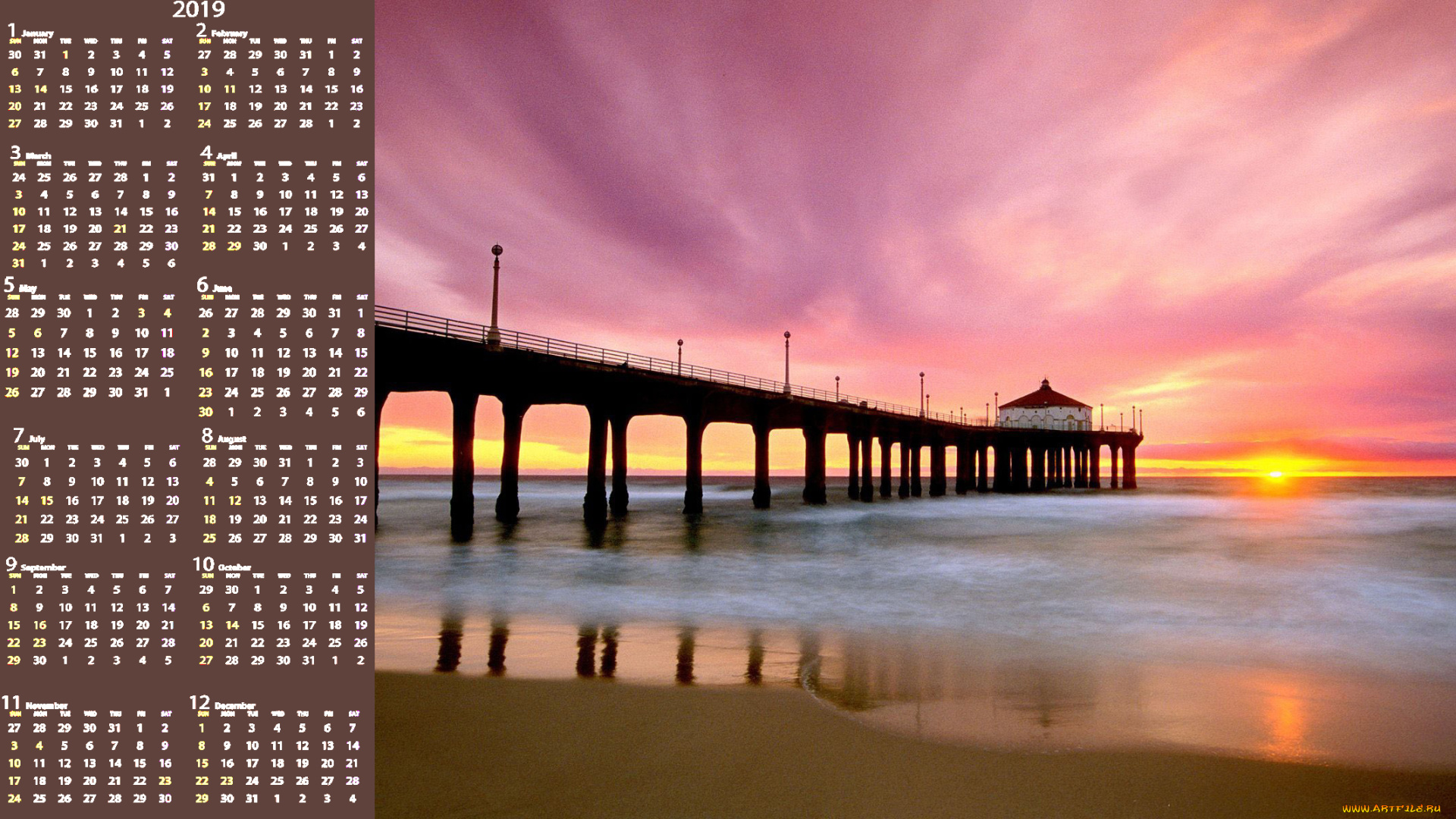 календари, природа, водоем, закат