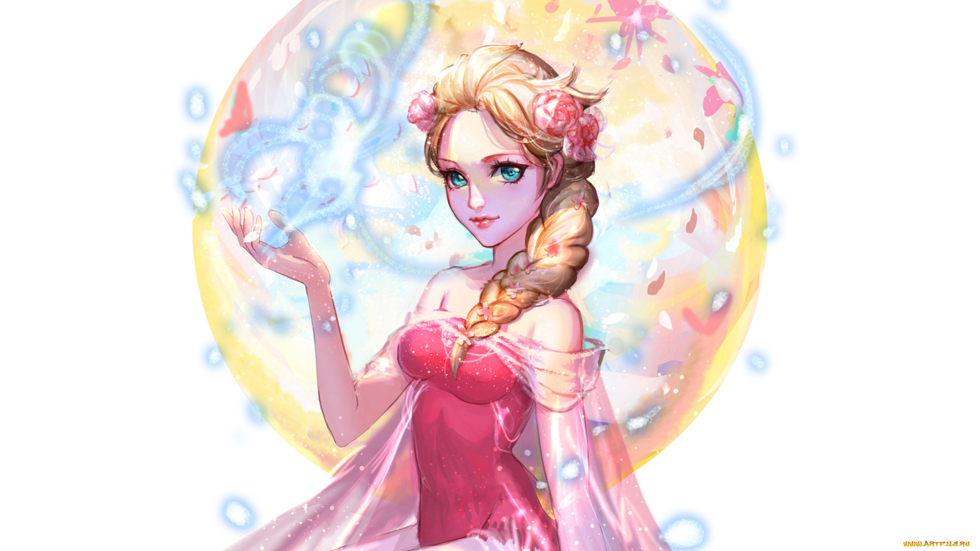 рисованное, кино, фон, коса, взгляд, девушка