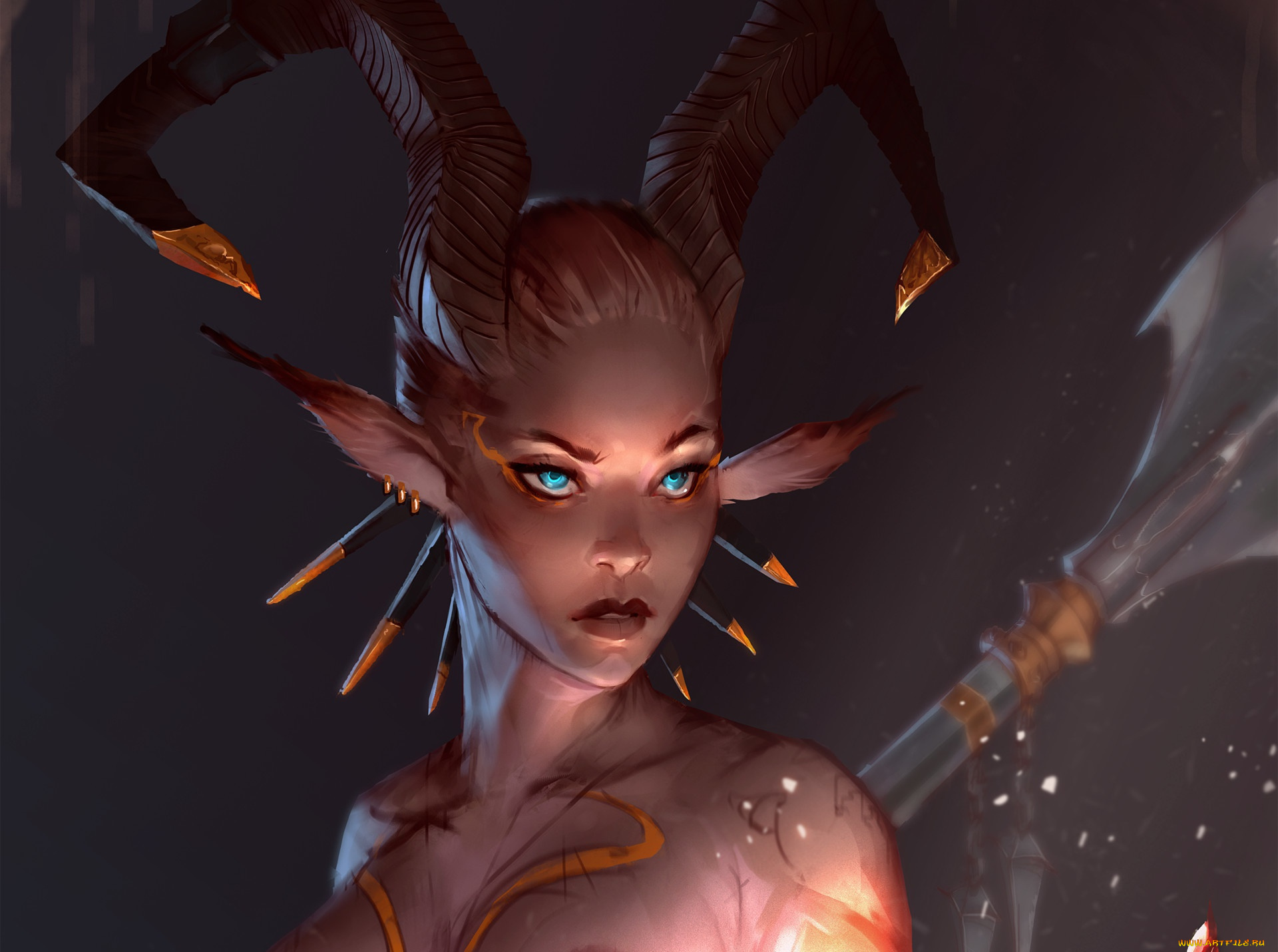 фэнтези, существа, взгляд, арт, рога, сатир