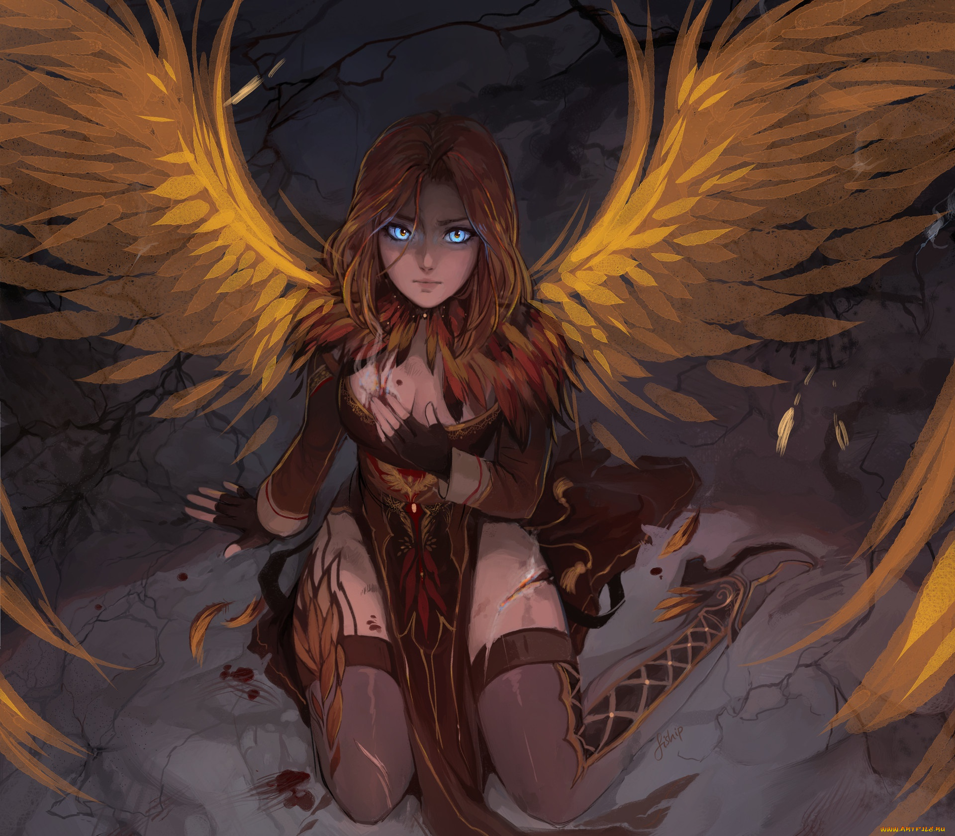 фэнтези, ангелы, взгляд, девушка, поза, крылья, ангел, арт, art, angel