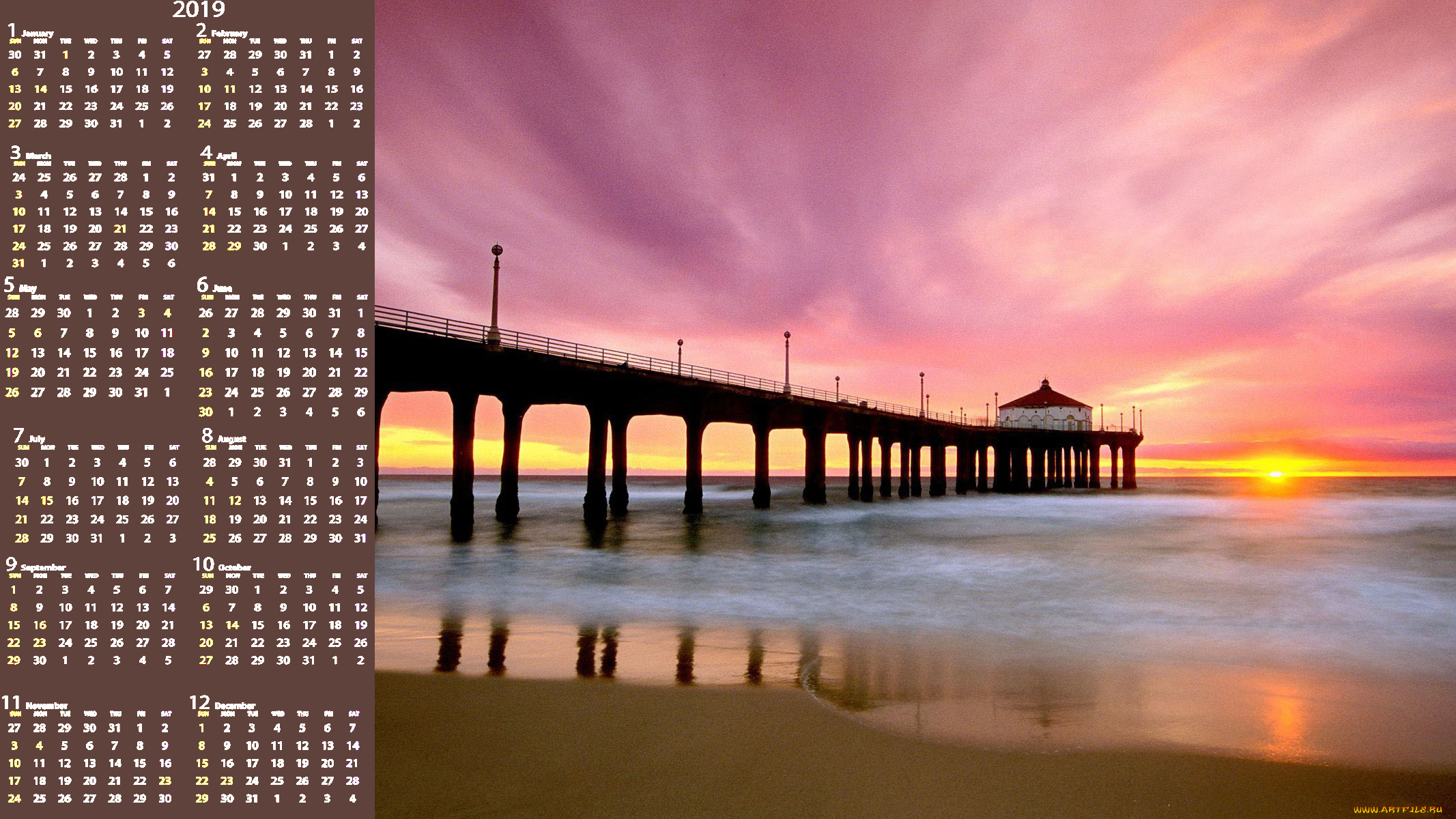 календари, природа, водоем, закат