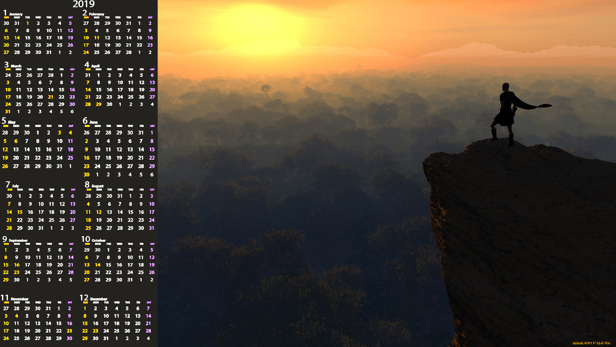 календари, рисованные, , векторная, графика, гора, человек, природа