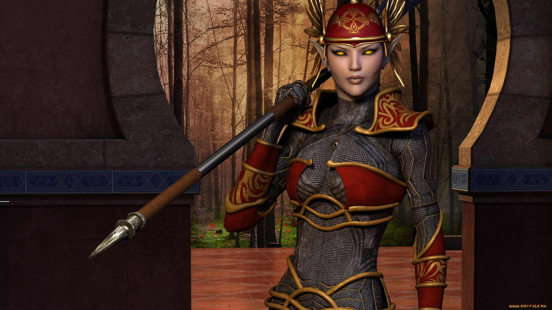 3д, графика, эльфы, , elves, фон, взгляд, эльфийка